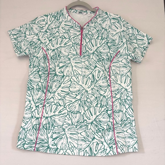 Lady Hagen Tops - Lady Hagen Womens Green White Monstera Leaf Quarter Zip Golf Polo Shirt M